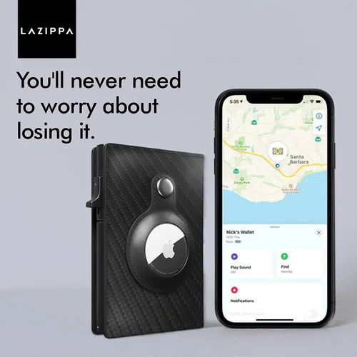 Vista 9 de LAZIPPA Cartera inteligente para hombre, de bolsillo, minimalista, con soporte para rastreador, cartera de cuero con bloqueo RFID, elegante cartera