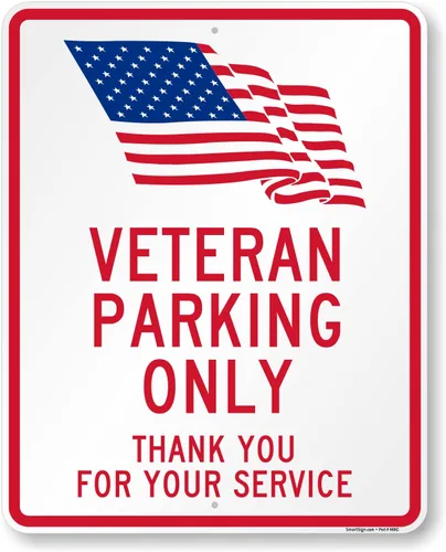 Vista 9 de SmartSign Letrero de metal con texto en inglés "Veteran Parking Only - Thank You For Your Service" de 18 x 12 pulgadas con símbolo de la bandera