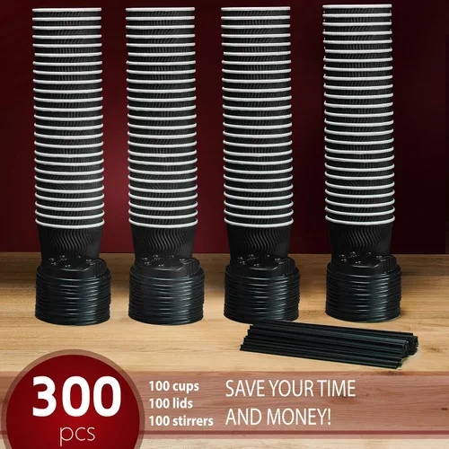 Vista 6 de Primens Tazas de café desechables aisladas con tapas y pajitas de 12 onzas, 100 paquetes, vasos de papel para bebidas calientes, bebidas