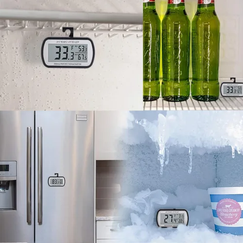 Vista 9 de AEVETE Termómetro digital impermeable para refrigerador con pantalla LCD grande, termómetro de sala de congelador con parte trasera magnética, sin