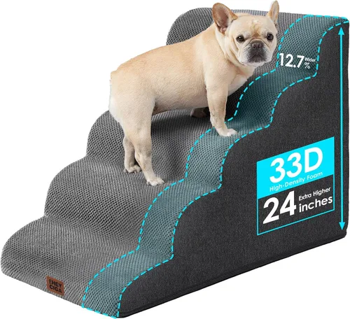 Vista 46 de EHEYCIGA Rampa curvada para escaleras para perros, camas altas de 4