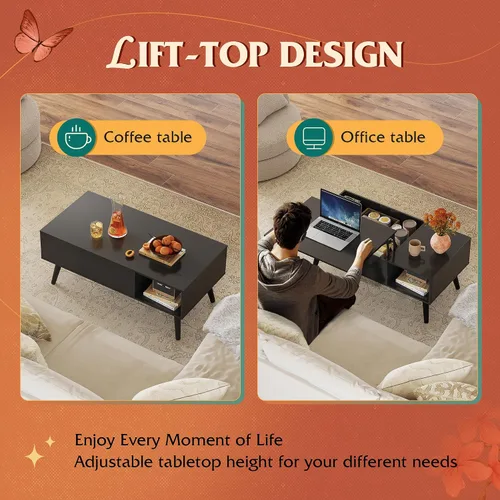 Vista 5 de WLIVE Mesa de Centro para Sala de Estar, Mesa de Centro con Tapa Elevable y Almacenamiento, Mesa Central de Comedor de Madera Pequeña Elevable