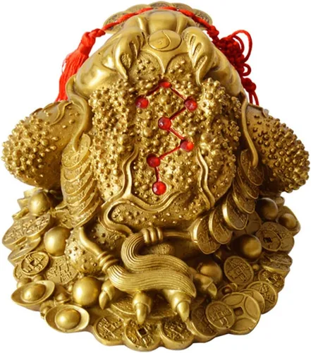Vista 4 de Rana de dinero Feng Shui de latón de tres patas, riqueza tradicional, estatua de sapo de dinero con juego de 5 monedas de buena suerte, monedas