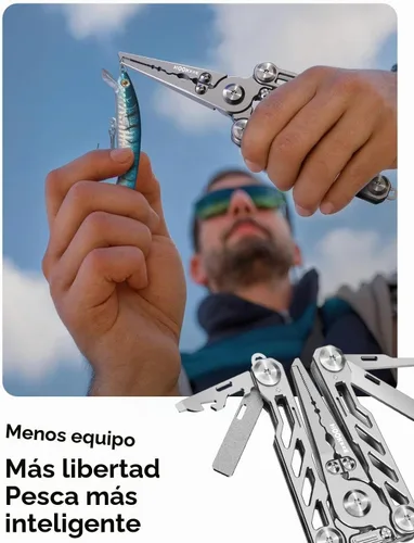 Vista 2 de HOOK-EZE Alicates de pesca plegables, multiherramienta 5 en 1 resistente al agua salada con cortadores de línea de tungsteno, removedor de ganchos