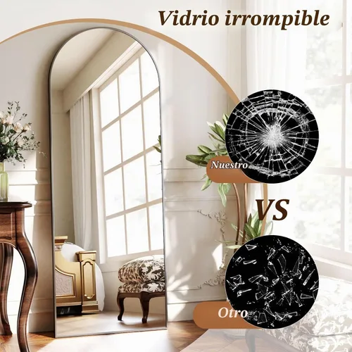 Vista 5 de Espejo de Cuerpo Entero 56"x21" - Espejo de Cuerpo Arqueado de Pie con Marco de Aluminio, Inclinado/Colgante para Dormitorio Vestidor Sala de Estar