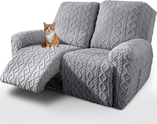 Vista 8 de vctops 6 Piezas Fundas de Sofá Reclinable Loveseat de Felpa con Jacquard Geométrico Suaves Peludas Esponjosas Protector de Muebles Antideslizante