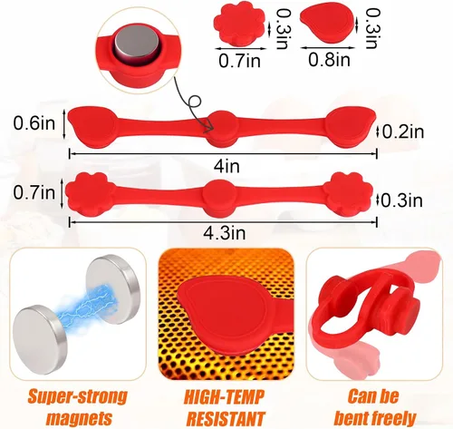 Vista 6 de Imanes de silicona con hebilla para freidora de aire para forros de papel pergamino, accesorios para freidora de aire resistentes a altas Rojo