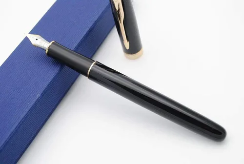 Vista 2 de JINHAO 601a - Pluma estilográfica de estilo retro (negro con clip dorado, punta fina)