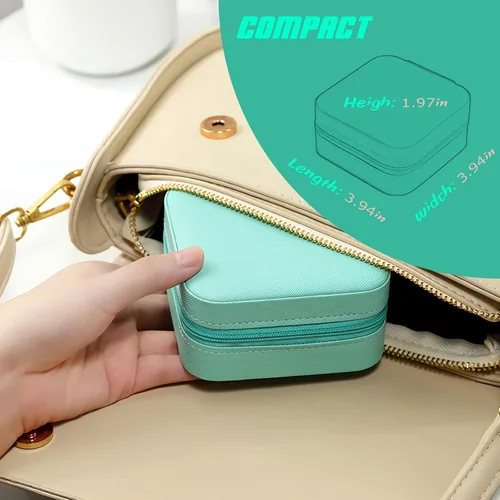 Vista 6 de GDJMLai Organizador de joyas de viaje pequeño estuche de joyería hecho de terciopelo y piel sintética para niñas mini joyero de viaje con cremallera