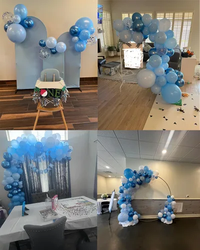 Vista 6 de Kit de guirnalda de arco de globos azules, 155 piezas de globos de confeti azul pastel metálicos de macaron para decoración de fiestas temáticas