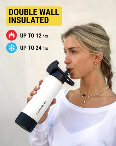 Vista 2 de Scosche MFMS22 MagicMount Flask - Botella de agua de acero inoxidable de 22 onzas con soporte de montaje MagSafe para teléfono, frasco aislado 12H