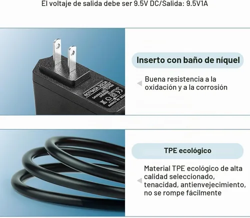 Vista 5 de Adaptador de corriente de cargador Casio de 9.5V Casio compatible con Casio Piano AD-E95100LU, Casio Keyboard SA-76, SA-77, SA-46, LK-135, WK-225