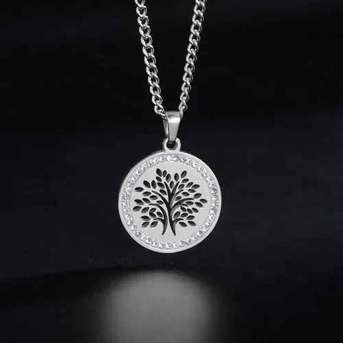 Vista 2 de kkjoy Collar de acero inoxidable con colgante de árbol de la vida, joyería inspirada en la naturaleza, regalos espirituales para mujeres y hombres