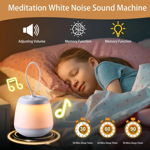 Vista 5 de Máquina de sonido de ruido blanco de viaje mejorada para bebé adulto, máquina de dormir portátil con luz nocturna y 21 sonidos relajantes