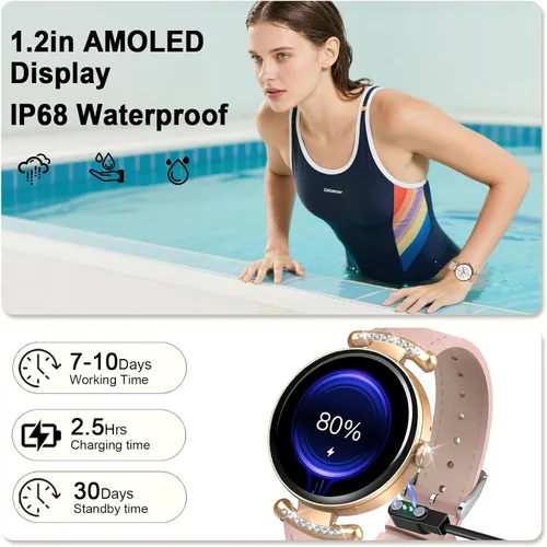 Vista 5 de Relojes para mujer, responder/hacer llamadas, reloj AMOLED de 1.32 pulgadas con pantalla ultra clara para mujer con frecuencia cardíaca, monitor