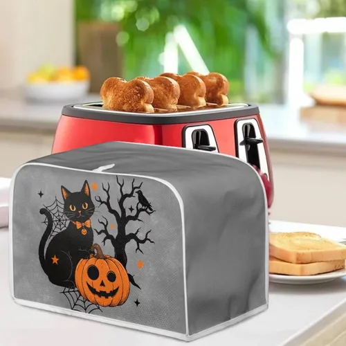 Vista 6 de Juego de fundas para tostadora y licuadora, árbol de gato negro, calabaza, casual, lavable, para cafetera, accesorios de cocina, Halloween, pequeño