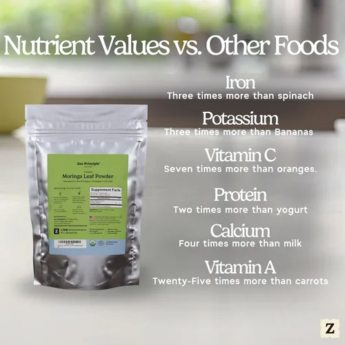 Vista 5 de Zen Polvo de hoja de moringa con principio orgánico, certificado por USDA, 1 libra