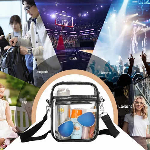 Vista 7 de LWWTBS Bolso cruzado transparente – Bolsa deportiva de concierto aprobada por estadios para mujer con correa ajustable