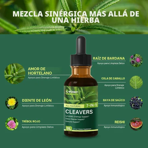 Vista 3 de Cleavers - Gotas de extracto de hierbas para apoyo de drenaje linfático, apoyo de limpieza desintoxicante con cola de caballo de diente de león.