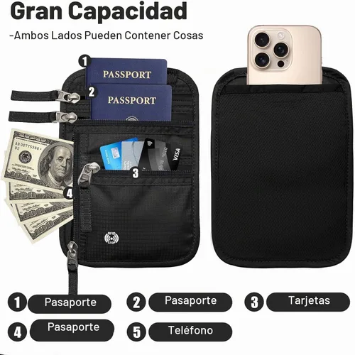 Vista 3 de Sizobi Cartera de cuello para mujeres y hombres, con bloqueo RFID para Negro
