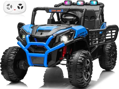 Vista 10 de Camión de 2 plazas de 24 V con 4 x 200 W, asiento espacioso de 20 pulgadas, conmutable 4WD/2WD, velocidad máxima de 5 Mph, luces arcoíris, control