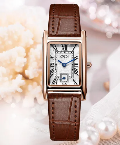 Vista 2 de FANMIS Womens Vintage Rectangular Watches Rose Gold Case Roman Numeral Luxury Wristwatch Square Brown Leather Strap Watch