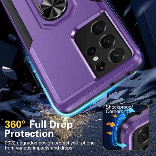 Vista 3 de Oterkin Funda para S21 Ultra 5G, Samsung Galaxy S21 Ultra con [2 protectores de lente de 9H] [Soporte de anillo ajustable] Funda resistente a prueba
