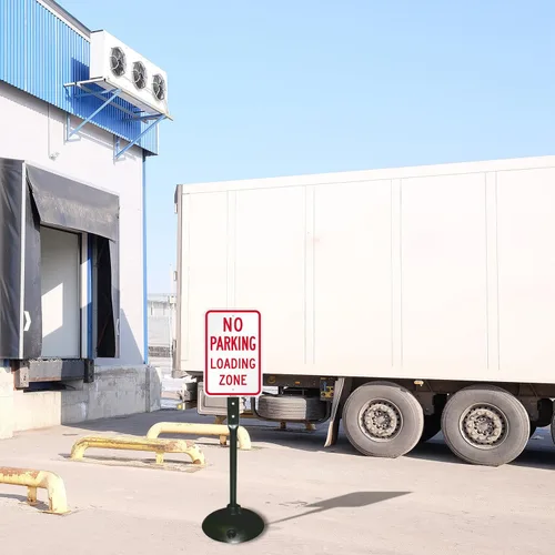 Vista 5 de SmartSign Kit "No Parking Loading Zone" Letrero de aluminio de grado ingeniero de 12 x 18 pulgadas, soporte base de poste y hierro fundido