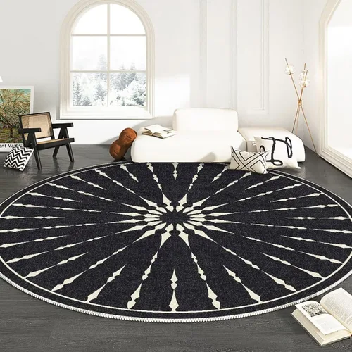 Vista 9 de Modernas alfombras redondas de color marfil a rayas negras para dormitorio, sala de estudio, simple moda abstracta, alfombra de área circular de 2