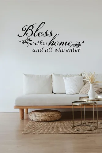 Vista 7 de Decoración de calcomanía de vinilo con texto en inglés “Bless This Home and All who Enter”, para la entrada o la sala de estar