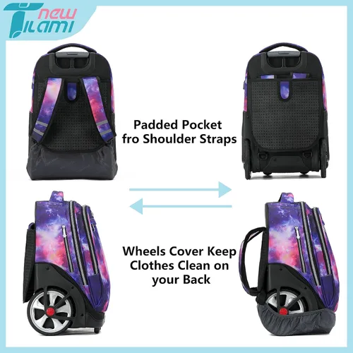 Vista 78 de NEW TILAMI Mochila con ruedas de 19 pulgadas con bolsa de almuerzo para niñas y niños, mochila para laptop con ruedas, bolsa de mano duradera