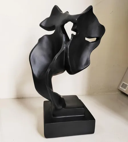 Vista 6 de Escultura de beso para parejas, adornos de estatua de resina de pensador negro, figura de arte abstracto de silencio es dorado, esculturas