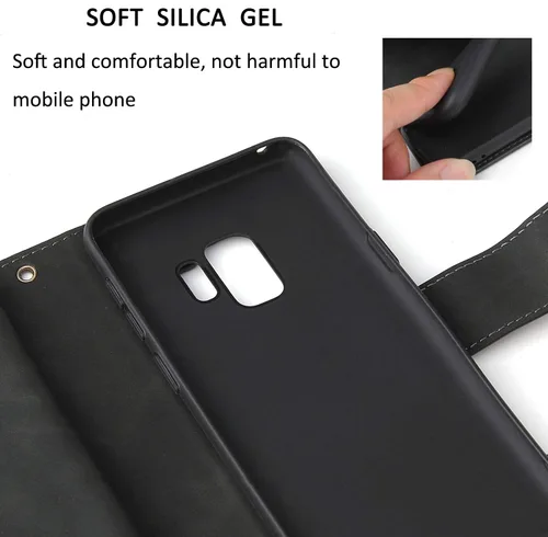 Vista 6 de UEEBAI Funda tipo cartera para Samsung Galaxy S9 Plus, funda de piel sintética, cierre magnético, bolsillo con cremallera, ranuras para tarjetas