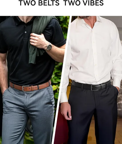 Vista 2 de CHAOREN Cinturón de vestir de cuero para hombre, paquete de 2 Cinturones de 1 38 pulgadas para hombre, para trabajo, negocios, jeans casuales