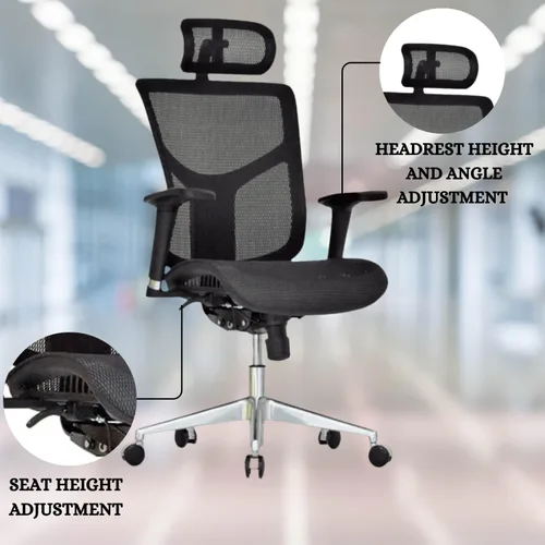 Vista 4 de Silla de oficina ergonómica de malla GM Seating Dreem II Serie Mesh, malla color negra, base de cromo