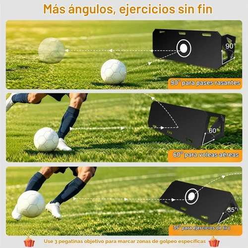 Vista 2 de 3-Angle Soccer Rebounder Board, Portable Wall for Passing, Shooting Negro 32"x12