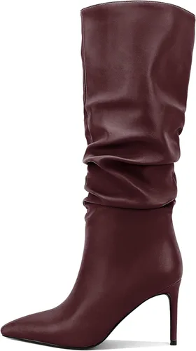 Vista 29 de Zamikoo Botas holgadas de tacón alto para mujer, botas de tacón de aguja altas hasta la rodilla, puntera puntiaguda, elásticas, botas altas de meter