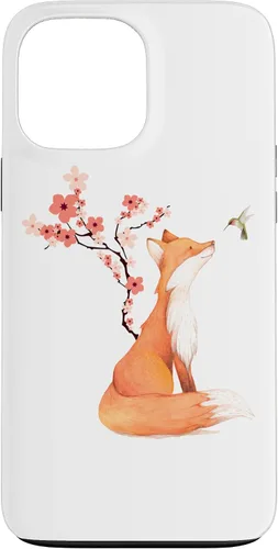 Vista 24 de The Cute Fox and Hummingbird Cherry Blossom Flower Present Case for iPhone 17