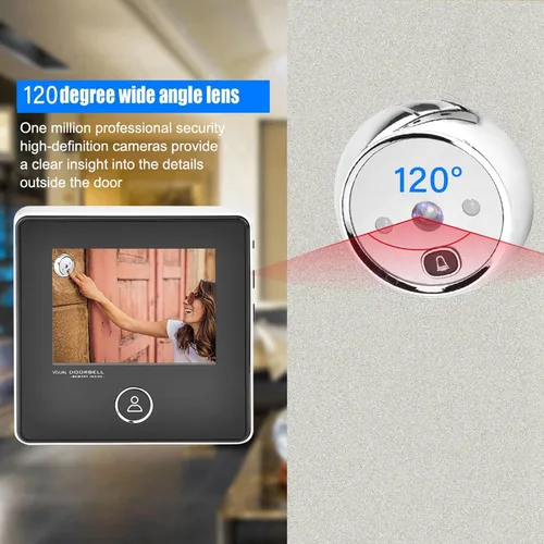 Vista 4 de Peephole - Timbre de video de 3 pulgadas, pantalla TFT LCD de 120 grados, timbre visual inteligente con cámara de visión nocturna IR de 1MP