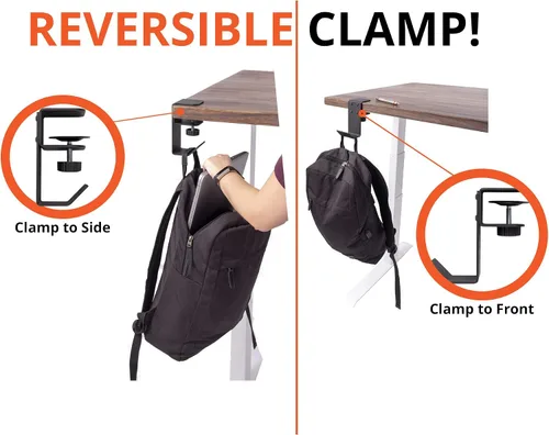 Vista 6 de Stand Up Desk Store - Gancho para colgar los auriculares, la mochila o la bolsa bajo el escritorio. Se fija con la abrazadera en el escritorio