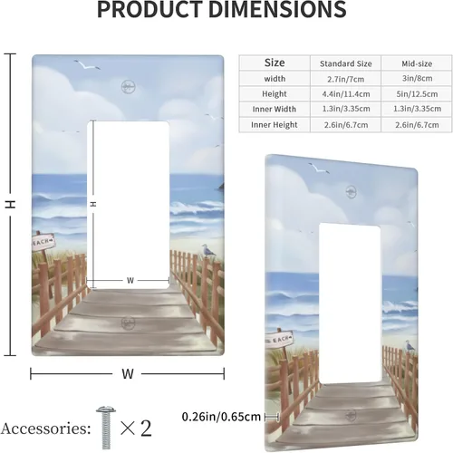 Vista 3 de Cubierta para placa de pared con diseño de océano de playa, cubierta de interruptor de luz de 1 cuadrilla, placa frontal decorativa de mar