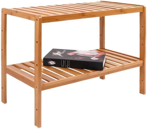 Vista 13 de Estante de almacenamiento de madera maciza con estantes ajustables, estante de almacenamiento de bambú de varios niveles para cocina, sala de estar