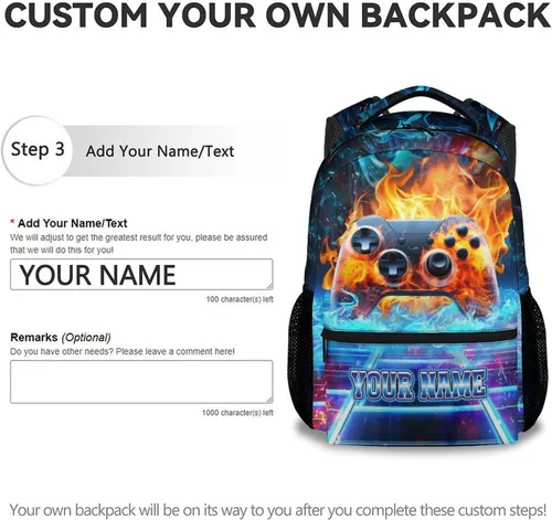 Vista 3 de Mochila personalizada para niños, mochila para niños y estudiantes, mochila deportiva de 17 pulgadas para viajes de primaria, Negro, Tamaño único