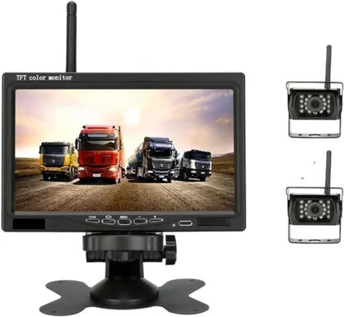 Vista 12 de Cámara de marcha atrás inalámbrica para vehículos, monitor LCD de 7 pulgadas para camiones, autobús, caravana, remolque, excavadora, monitor