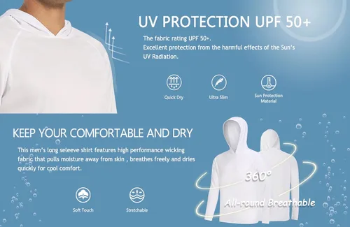 Vista 2 de BIYLACLESEN Camiseta de manga larga con protección solar para hombre, con UPF 50+ y capucha