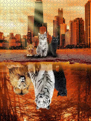 Vista 7 de Rompecabezas de 1000 piezas para adultos, rompecabezas de gato y tigre de animales para adultos, juguetes de 27 x 20 pulgadas, juguetes