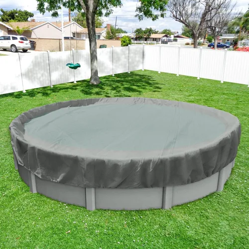 Vista 16 de Windscreen4less Cubierta de seguridad redonda de invierno para piscina de 14 pies con cable de alambre a lo largo de los bordes, cabrestante