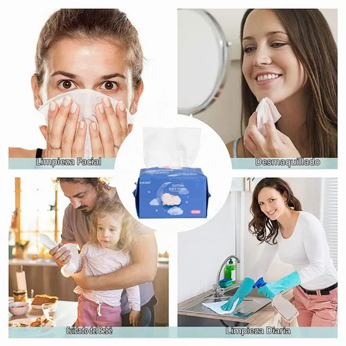 Vista 8 de Toallitas secas para bebé, hechas de 100% algodón, sin químicos, sin perfume, algodón ultra absorbente, pañuelos de uso húmedo y seco