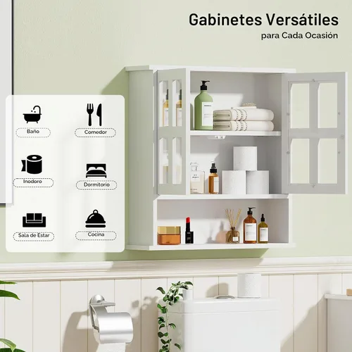 Vista 4 de Gabinete de baño colgante moderno, botiquín de madera