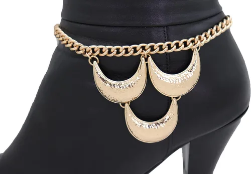 Vista 3 de Trendy Fashion Jewelry Cadena de botas occidentales para mujer, pulsera de metal brillante, tobillera, tacón alto, elegante lunas, encanto